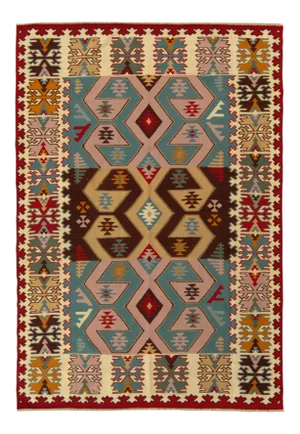Handwoven Vintage Turkish Kilim Rug in Multicolor, Tribal Geometric Pattern