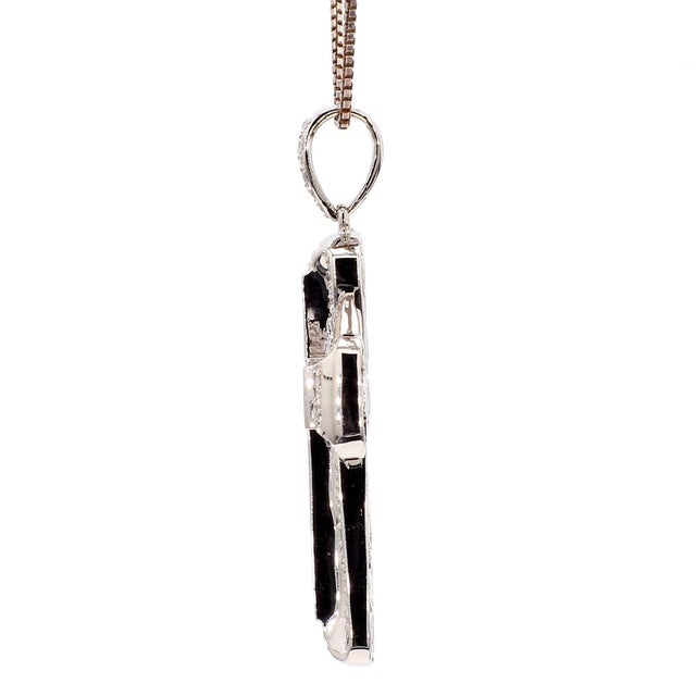 Contemporary 1.2 Carat Sapphire and Diamond Pave Cluster Cross Pendant White Gold Necklace For Sale - Image 3 of 7