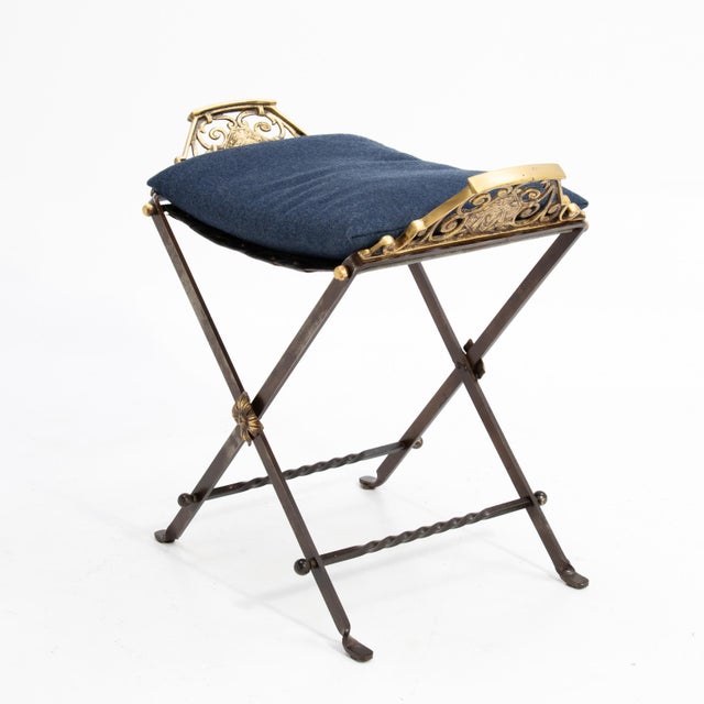 Oscar Bach Iron Brass X-Base Seat Stool Oscar Bruno Bach Neoclassical 1920s For Sale - Image 4 of 18