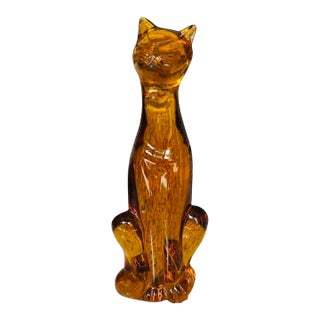 Viking Glass Epic Amber Cat, 8” For Sale