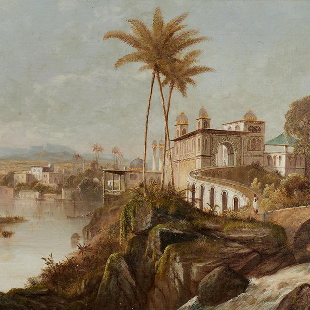 Wood Antique Orientalist India Landscape Oil Painting by Daniel C. Grose For Sale - Image 7 of 14