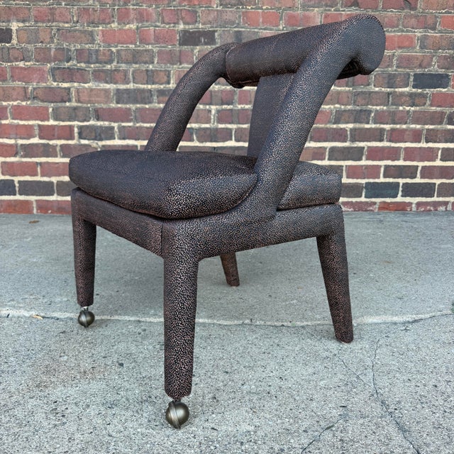 Postmodern Set of 4 Postmodern Dining Chairs With Front Casters Possibly Karl Springer For Sale - Image 3 of 10