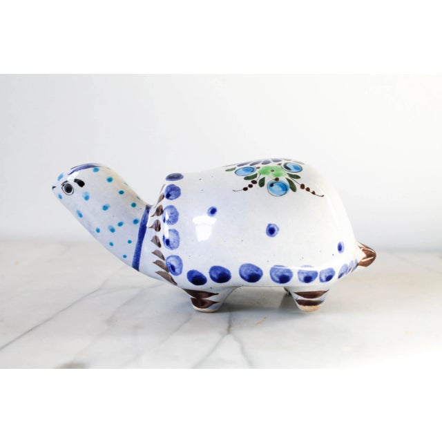 White Vintage Hand Painted Mexican Pottery Turtle For Sale - Image 8 of 8