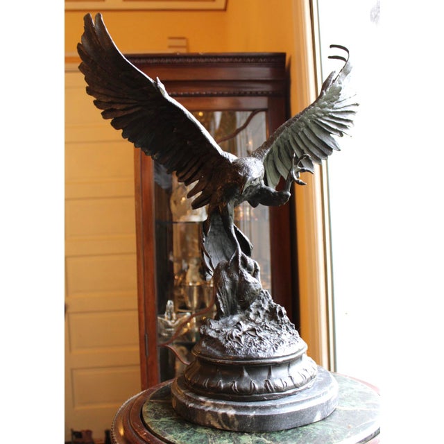 French Antique French Bronze Sculpture of Eagle Falcon by Jules Moigniez, Large 24" For Sale - Image 3 of 15