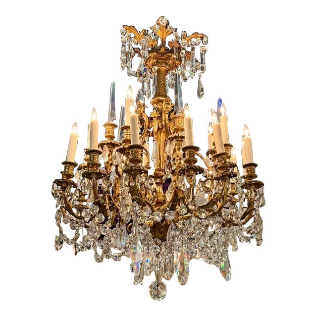 Fine 19th C. French Gilt Bronze and Crystal Chandelier For Sale
