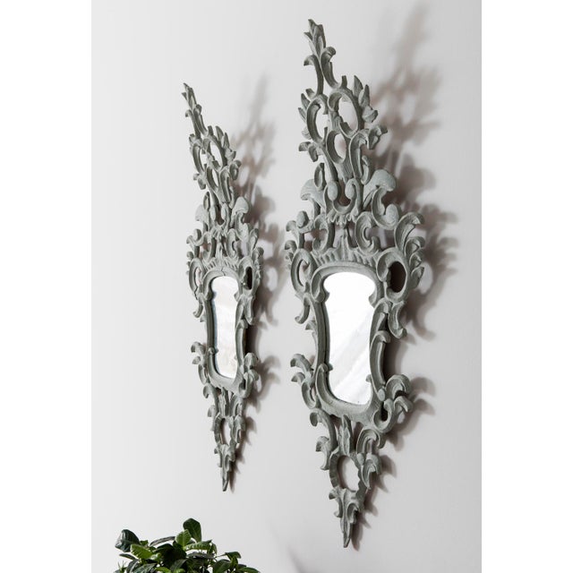 Blue 19th Century Italian Painted Venetian Mirror Appliqués - a Pair For Sale - Image 8 of 13
