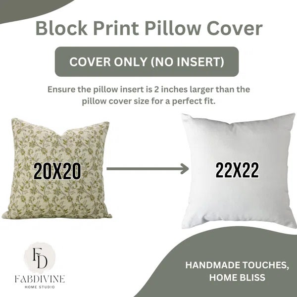 Not Yet Made - Made To Order Fabdivine Throw Pillow Cover 20x20 Inch Handmade Thick Linen Cushion With Block Print- Varanshi For Sale - Image 5 of 5