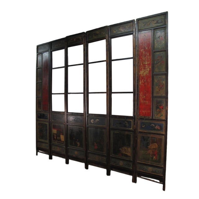 Chinese Mid 19th Century Hand Painted Room Divider - Set of 6 For Sale - Image 3 of 12