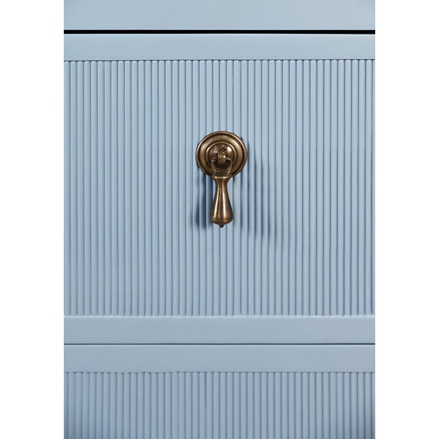 Matthew Izzo Home Novalie Light Blue Matte Lacquer Fluted Front Side Table With Antique Brass Drawer Pulls For Sale In New York - Image 6 of 7