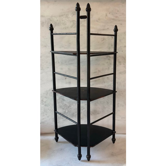 Traditional 3 Shelf Black Wood Corner Etagere For Sale - Image 3 of 8