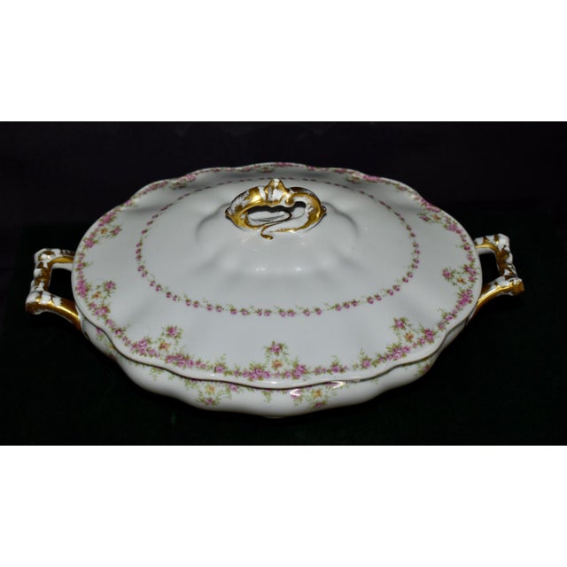 Limoges, France Antique Wm Guerin Limoges Covered Soup Tureen Serving Dish Pink Roses Gold Trim For Sale - Image 4 of 18