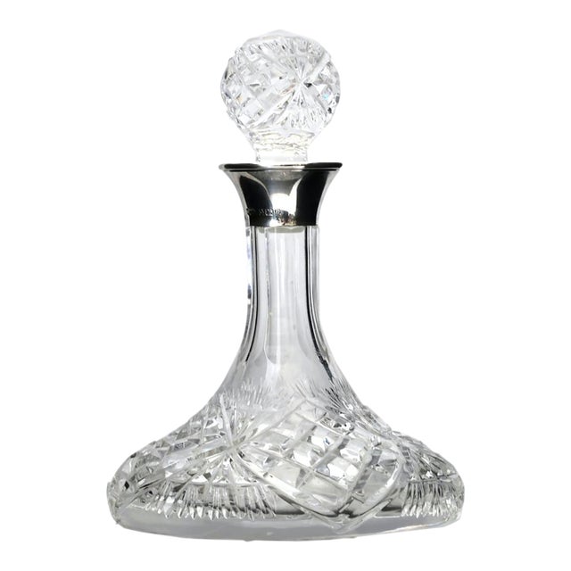 Sterling Cuffed Cut Crystal Petite Liqueur Decanter For Sale