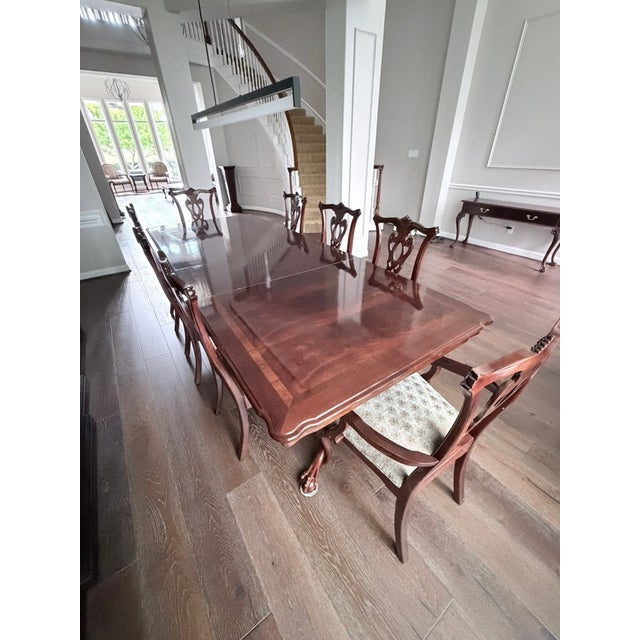 Chippendale Mahogany Dining Set – Table, 8 Carved Chairs & Extension Leaves For Sale - Image 9 of 11
