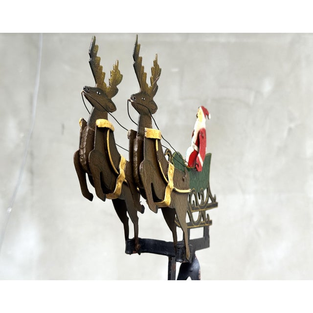 Vintage Metal Kinetic Sculpture with Santa Sleigh and Reindeer, 1950s For Sale - Image 3 of 13