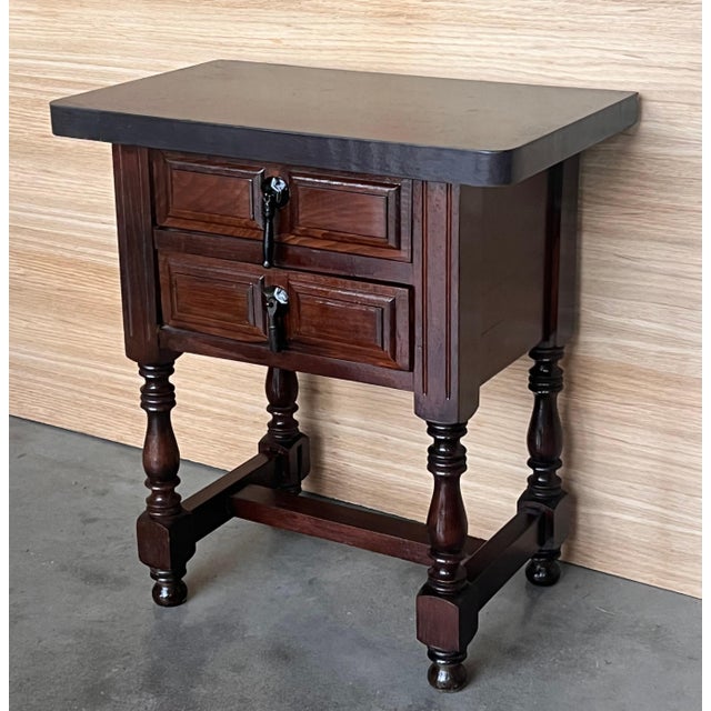 Early 20th Century Pair of Spanish Nightstands with Two Drawers and Iron Hardware For Sale - Image 18 of 18