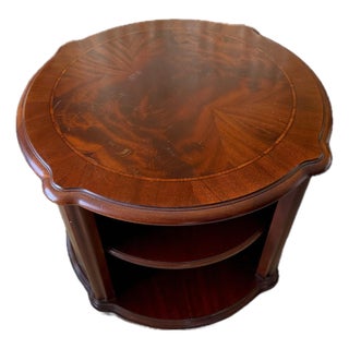 Vintage Georgian Style Banded Mahogany Round Two-Tier Side Table For Sale