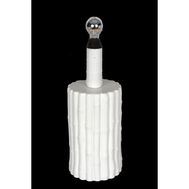 Mid-Century Italian White Ceramic and Faux Bamboo Table Lamp by Tommaso Barbi, 1970s For Sale - Image 11 of 18