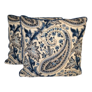 Contemporary Magnolia Zondo Indigo Pillows- a Pair For Sale