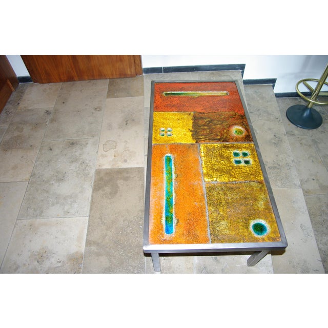 Coffee Table in Enameled Lava Stone attributed to the Cloutier Brothers, 1950 For Sale - Image 3 of 14