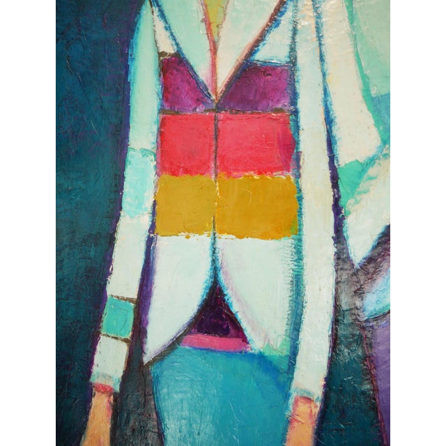 David Adickes "Two Friends Against Blue" Abstract Monotone Figurative Portrait Painting, 1990 For Sale - Image 9 of 9