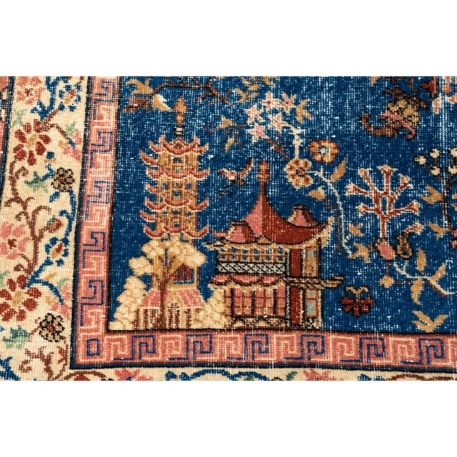 Textile Vintage Blue Chinese Peking-Style Floral Pagoda Rug For Sale - Image 7 of 11