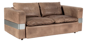 Mid Century German Distressed Brown Leather Sofa in the Style of Robert Haussmann