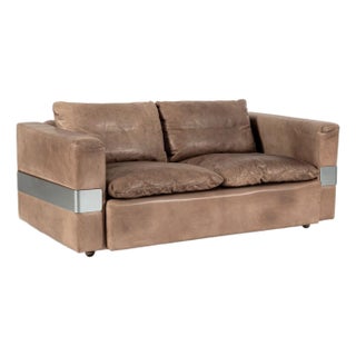 Mid Century German Distressed Brown Leather Sofa Style of Robert Haussmann For Sale