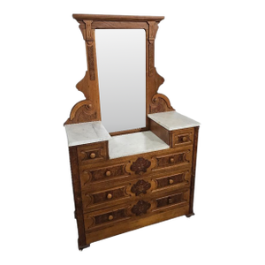 Antique Victorian Marble Top Vanity Dresser and Mirror Set