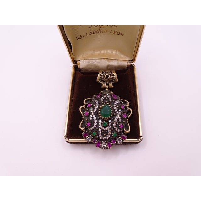 Ottoman 925 Sterling Silver Pendant in Cubic Zirconia, Emerald Root and Ruby R​root, 2000s, Italy For Sale - Image 15 of 18
