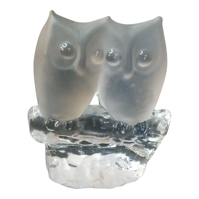 1980s Signed Reijmyre Sweden Crystal Owls Figurine For Sale