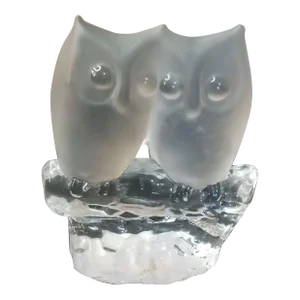 1980s Signed Reijmyre Sweden Crystal Owls Figurine