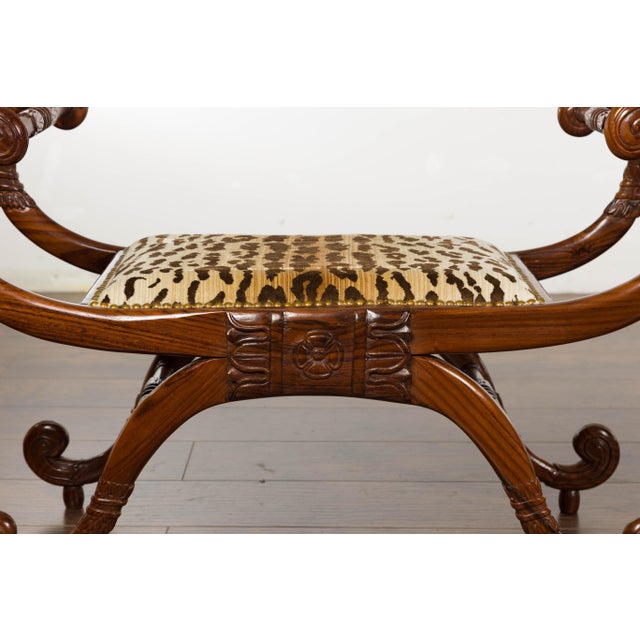 Pair of English Regency Carved Mahogany 19th Century Stools with Scrolling Arms For Sale - Image 12 of 12