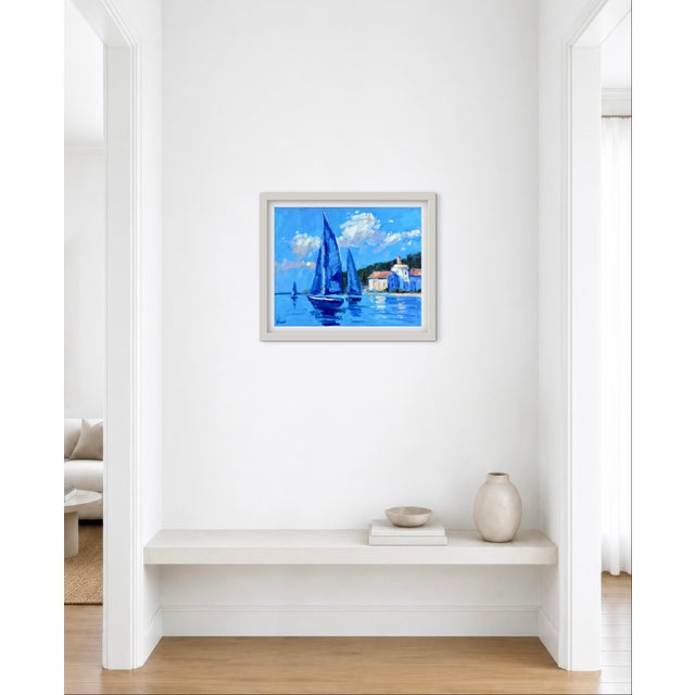 Blue Harbor Morning, Modern Impressionist Oil Painting Seascape For Sale - Image 4 of 8