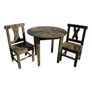 Vintage Marble Paper Kids Table and Chair Set For Sale