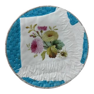 Ej Bodley English Blue Embossed Trompe L’Oeil Folded Napkin Plate For Sale