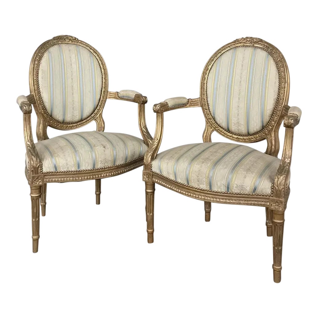 19th Century French Louis XVI Giltwood Armchairs - a Pair | Chairish