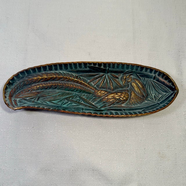 1948 Virginia Metalcrafters Brass Pheasant Tray, Verdi Finish For Sale In Mobile - Image 6 of 12