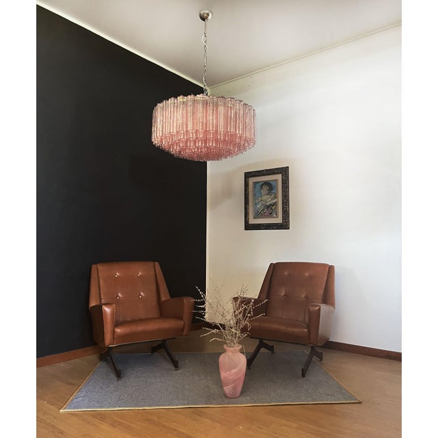 Mid-Century Modern Large Pink Murano Glass Tubes Chandelier, 1990s For Sale - Image 3 of 17