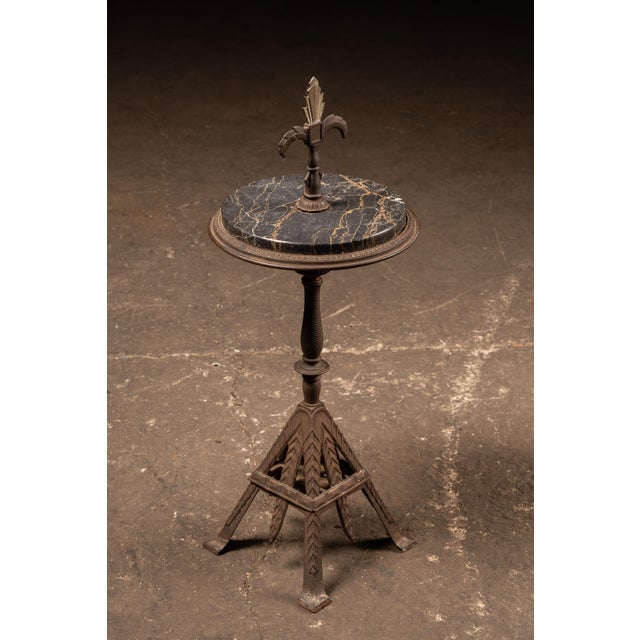 Art Deco 1920s Art Deco Cast Iron & Potoro Marble Smoking Stand With Fleur-De-Lis Finial For Sale - Image 3 of 10