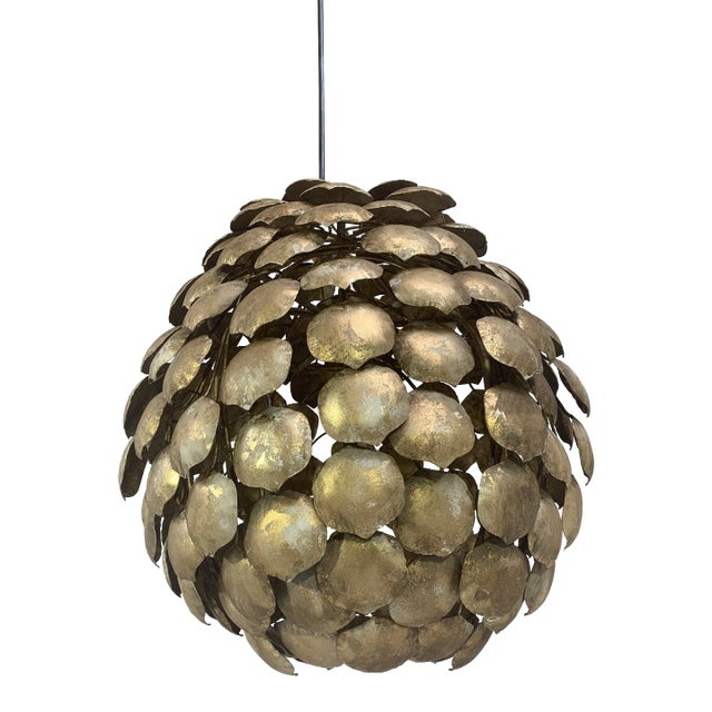 Contemporary Gold Florentine Iron Pendant Light For Sale