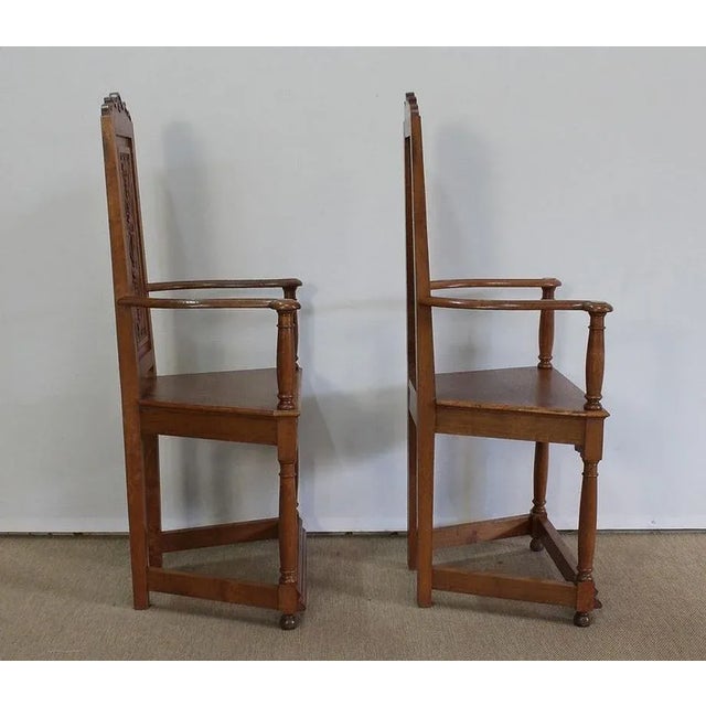 Set of Renaissance Style Caquetoires Armchairs in Blond Oak, Late 19th Century For Sale - Image 15 of 18