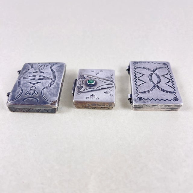 Sterling Silver & Turquoise Hand Made Pill Boxes, Set of Three, 1930s For Sale - Image 10 of 13