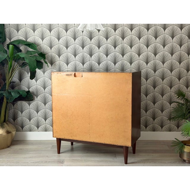 Vintage 1960s Mid-Century Modern Walnut Wood and Woven Rattan Highboy Chest Cabinet by R-Way For Sale - Image 16 of 16