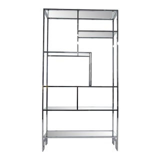 1970s Milo Baughman Attributed Chrome and Glass Greek Key Etagere For Sale