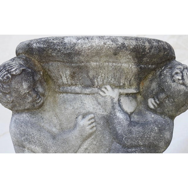 White Pair of Cast Concrete Cherub Pedestals For Sale - Image 8 of 13