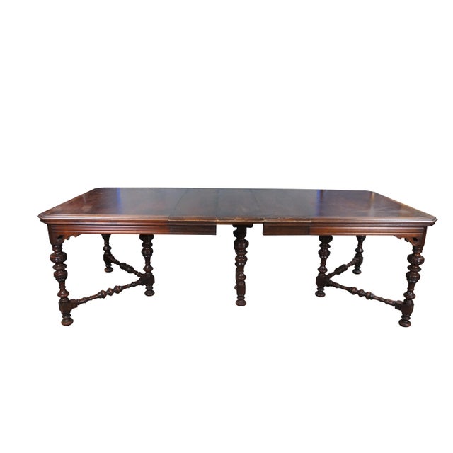 Gothic Antique Orinoco Jacobean Spanish Revival Oak Pierced Scroll Dining Table 72" For Sale - Image 3 of 15
