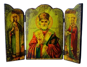 Mid-Century Byzantine Style Travel Triptych of Saint Nicholas of Myra, 1950s