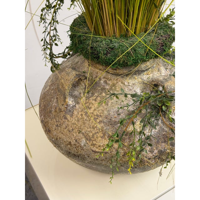 Stone Mid-Century Modern Marmite Faux Grass Arrangement, Vintage For Sale - Image 7 of 12