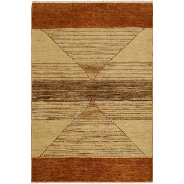Tan 1990s Boho Chic Gabbeh Rosalia Tan/Lt. Rust Wool Area Rug -4'1 X 5'8 For Sale - Image 8 of 8