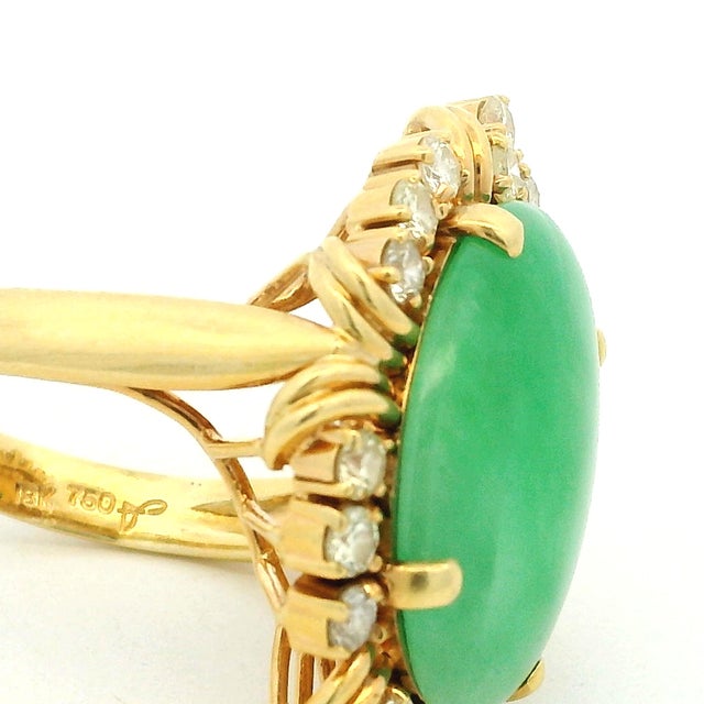 1970s 1970s Italian 18k Gold Gia Jadeite & Diamond Ring For Sale - Image 5 of 15